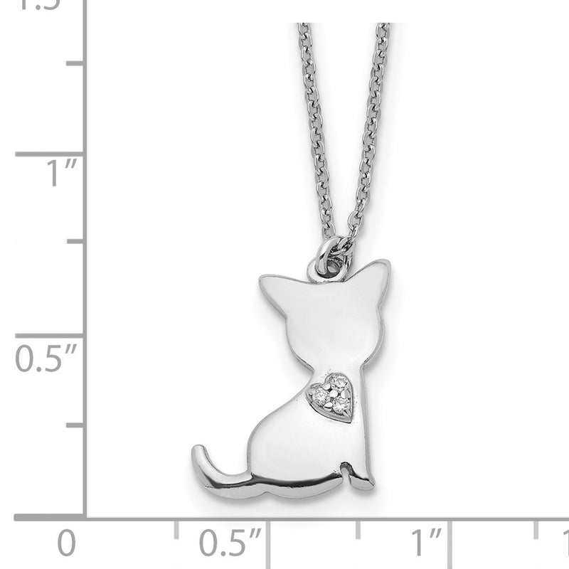 Sterling Silver Rhodium-Plated Cz Heart Cat Necklace