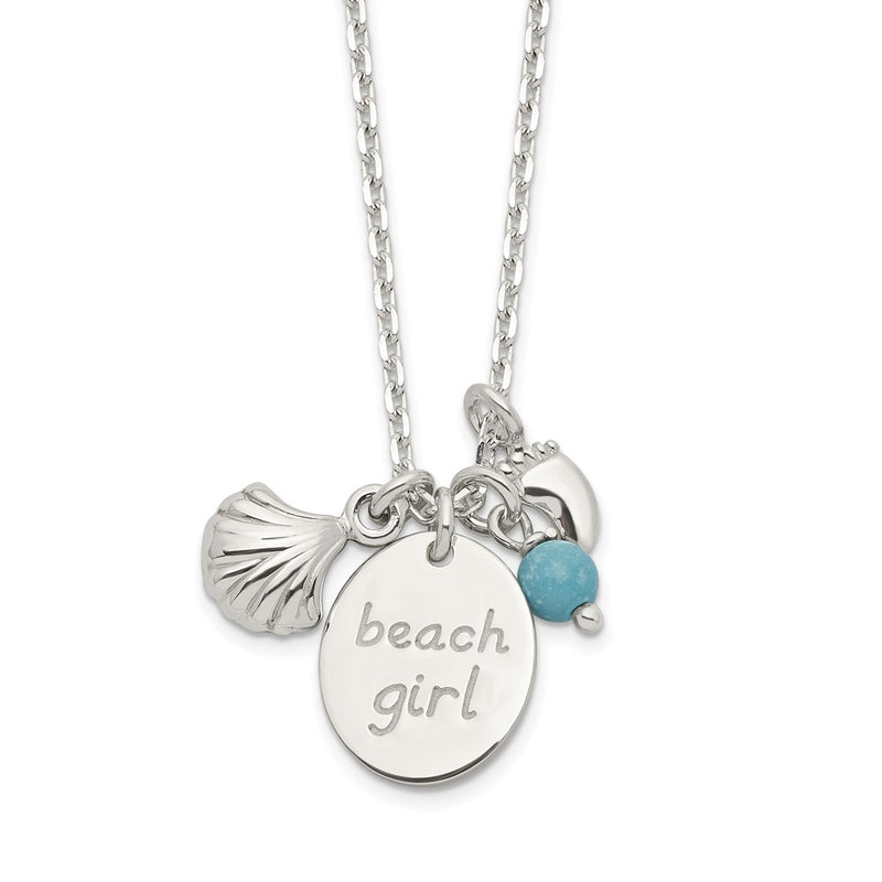 Sterling Silver Turquoise Bead And Shell Beach Girl Necklace