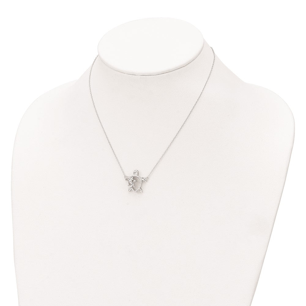Sterling Silver Rhodium-Plated Polished Cz Turtles 16 Inch With A 2 Extention Necklace