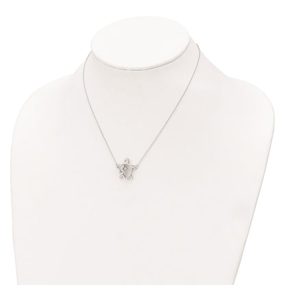 Sterling Silver Rhodium-Plated Polished Cz Turtles 16 Inch With A 2 Extention Necklace