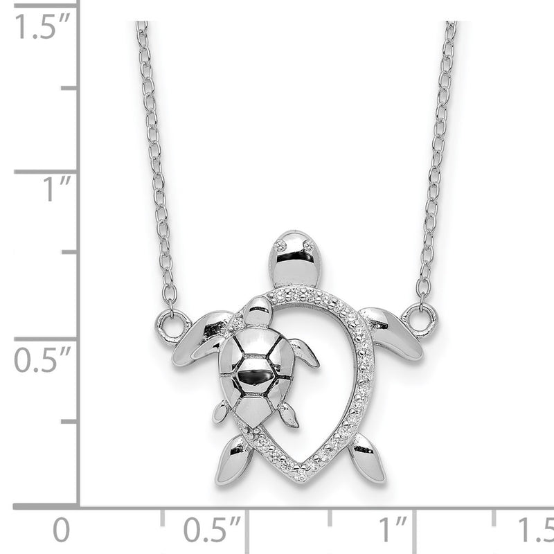Sterling Silver Rhodium-Plated Polished Cz Turtles 16 Inch With A 2 Extention Necklace
