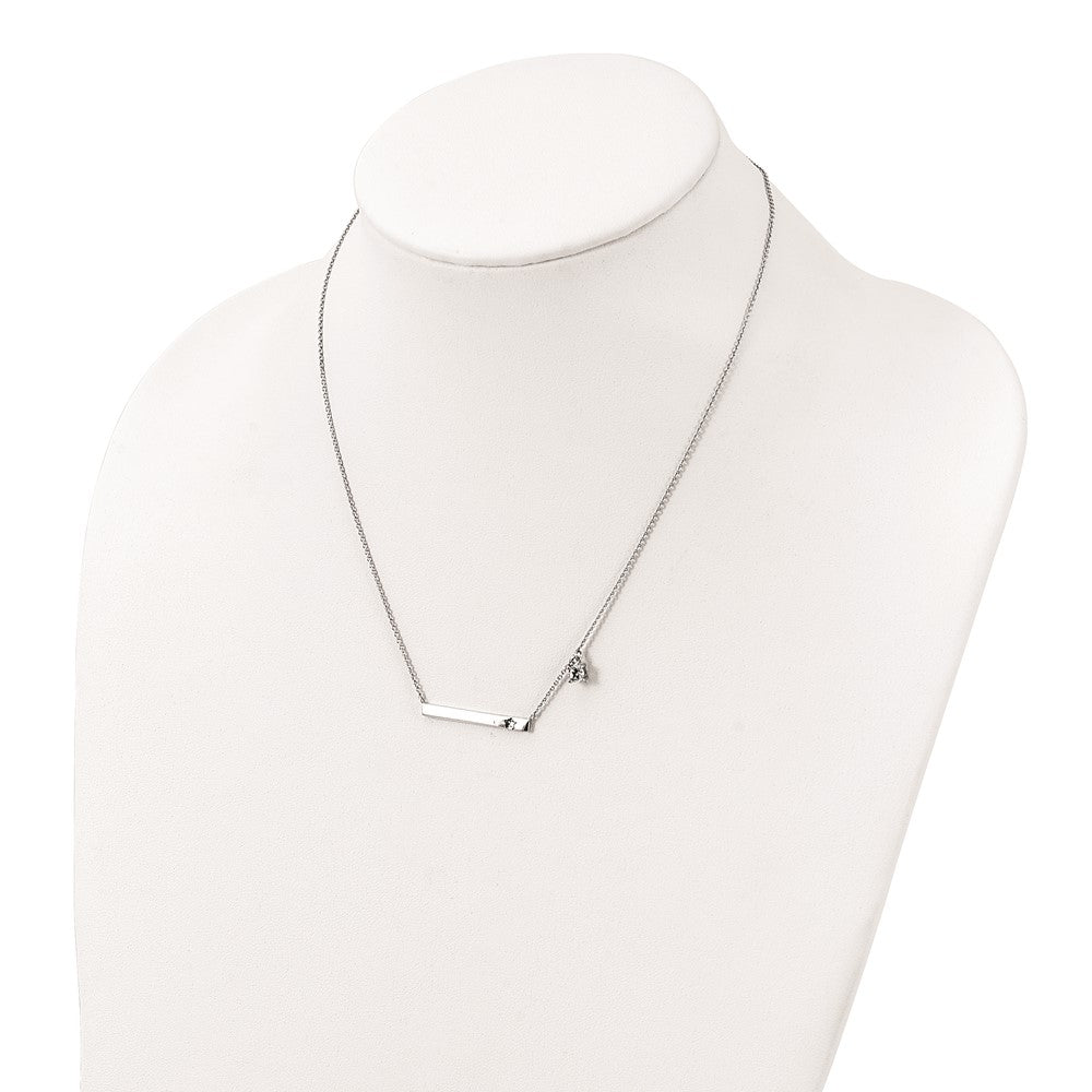Sterling Silver Rhod-Plated Cz And Diamond W/1.25In Ext. Bar Necklace