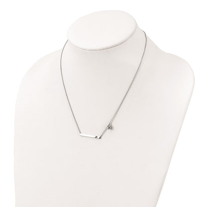 Sterling Silver Rhod-Plated Cz And Diamond W/1.25In Ext. Bar Necklace