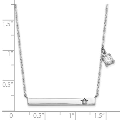 Sterling Silver Rhod-Plated Cz And Diamond W/1.25In Ext. Bar Necklace