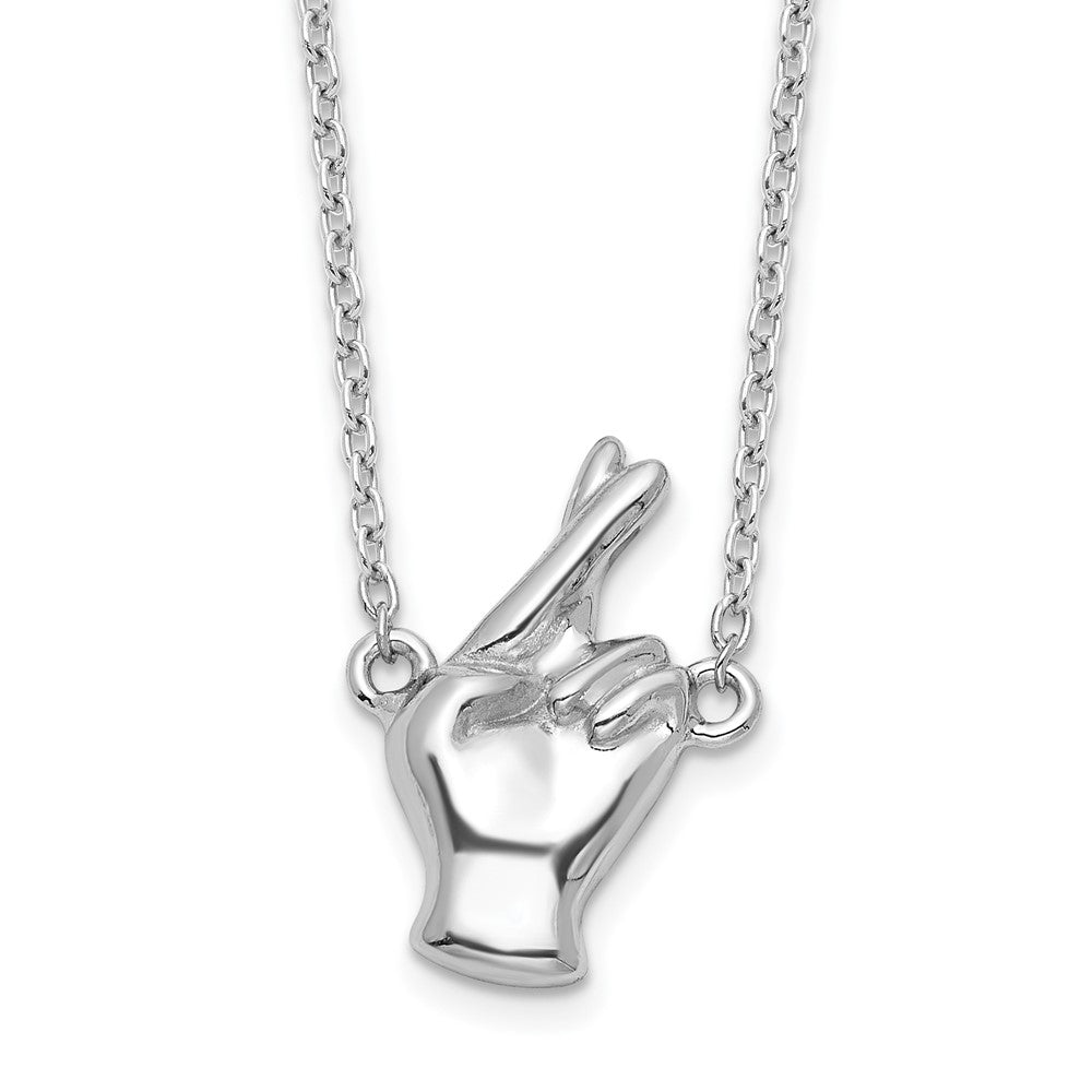 Sterling Silver Rhodium-Plated Fingers Crossed Necklace