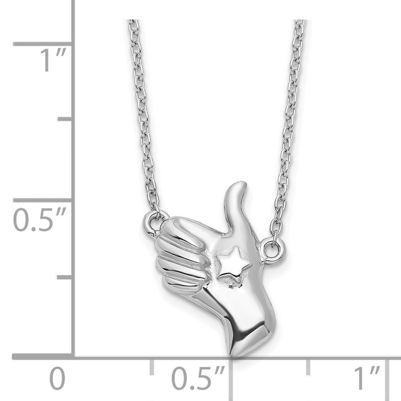 Sterling Silver Rhodium-Plated Thumbs Up Necklace
