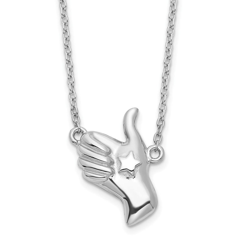 Sterling Silver Rhodium-Plated Thumbs Up Necklace