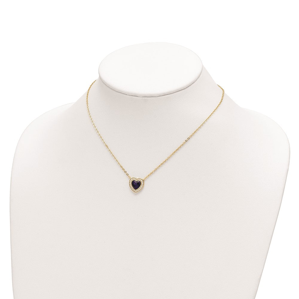 Sterling Silver Gold-Tone Cz & Created Lapis Lazuli Heart W/2In Ext Necklac