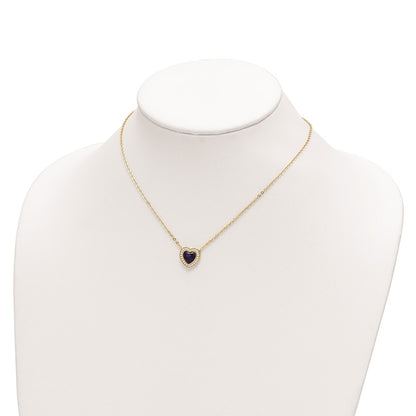 Sterling Silver Gold-Tone Cz & Created Lapis Lazuli Heart W/2In Ext Necklac