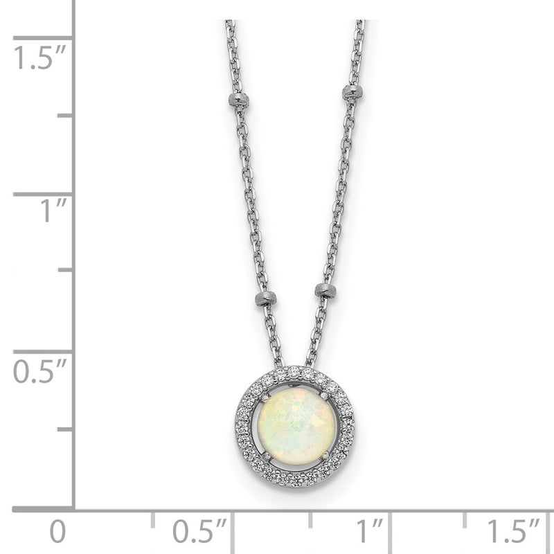 Sterling Silver Rh-Plated White Created Opal Cz Beaded W/2 In Ext. Necklace