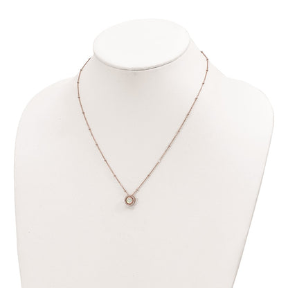 Sterling Silver Rose-Tone White Created Opal Cz W/2 In Ext. Necklace