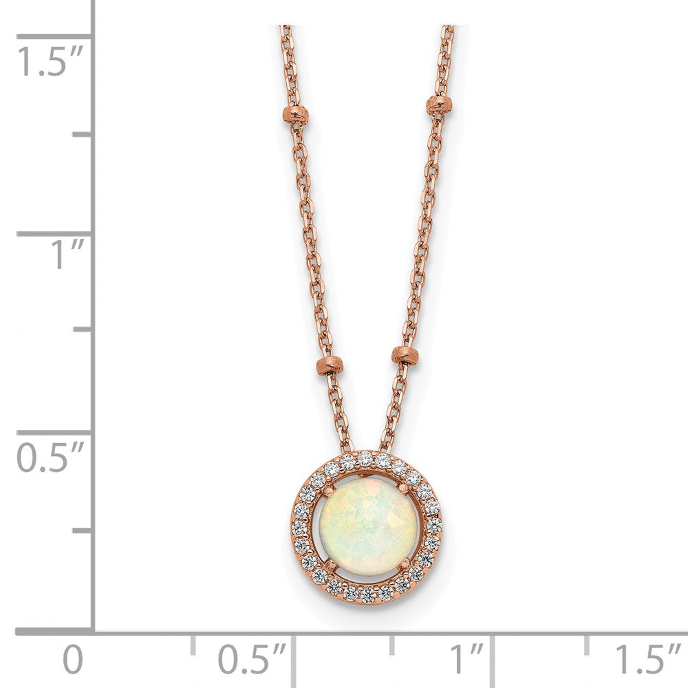 Sterling Silver Rose-Tone White Created Opal Cz W/2 In Ext. Necklace