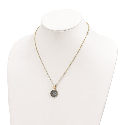 Sterling Silver Ss Gold-Tone Polished Replica Phaistos Coin Pendant W/2 In Ext. Necklace