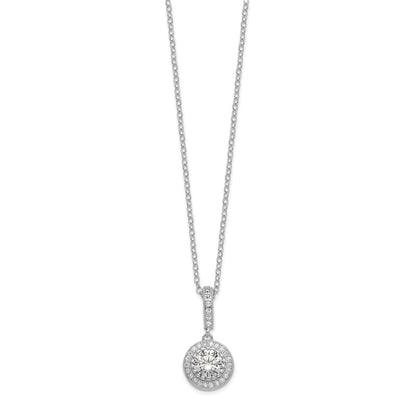 Sterling Silver Polished Rhodium-Plated Cz 18In Necklace/Post Earrings Set