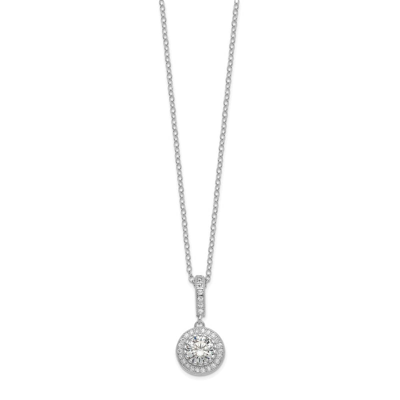 Sterling Silver Polished Rhodium-Plated Cz 18In Necklace/Post Earrings Set