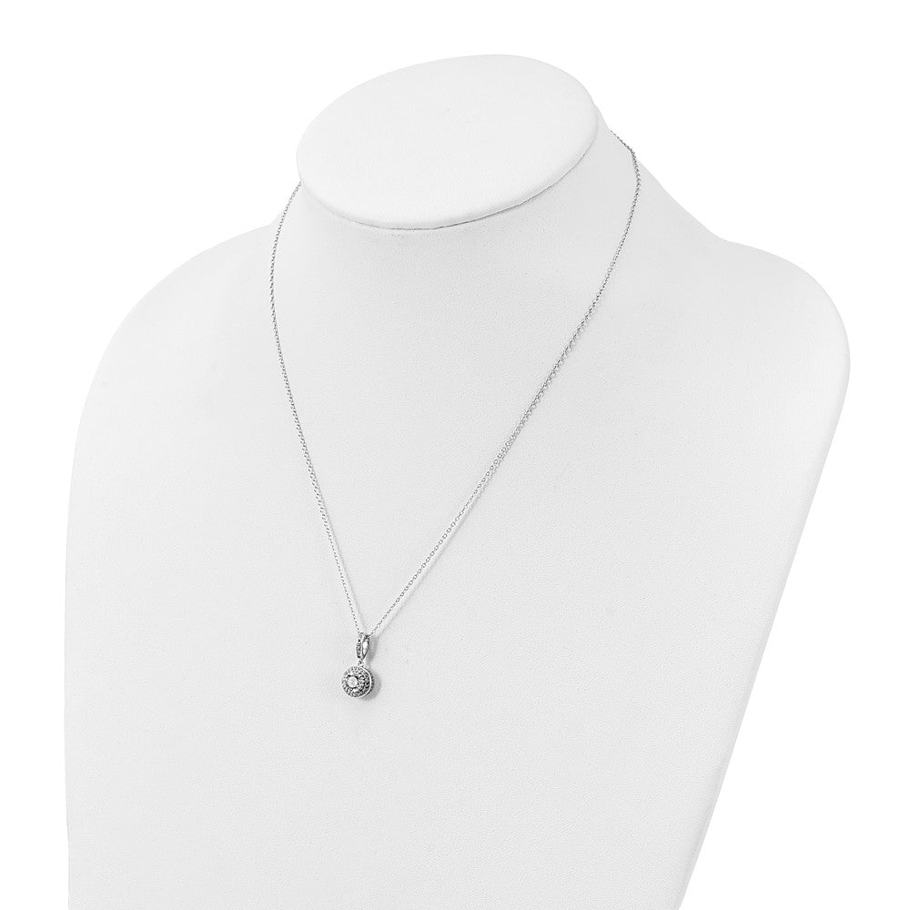 Sterling Silver Polished Rhodium-Plated Cz 18In Necklace/Post Earrings Set