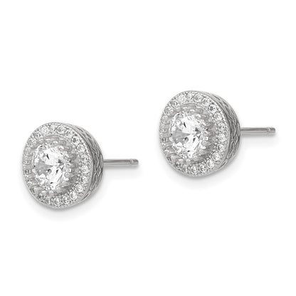 Sterling Silver Polished Rhodium-Plated Cz 18In Necklace/Post Earrings Set