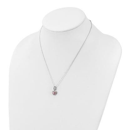 Sterling Silver Rhodium-Plated Polished Clear And Pink Cz Heart 18 Inch Necklace Post Earring Set