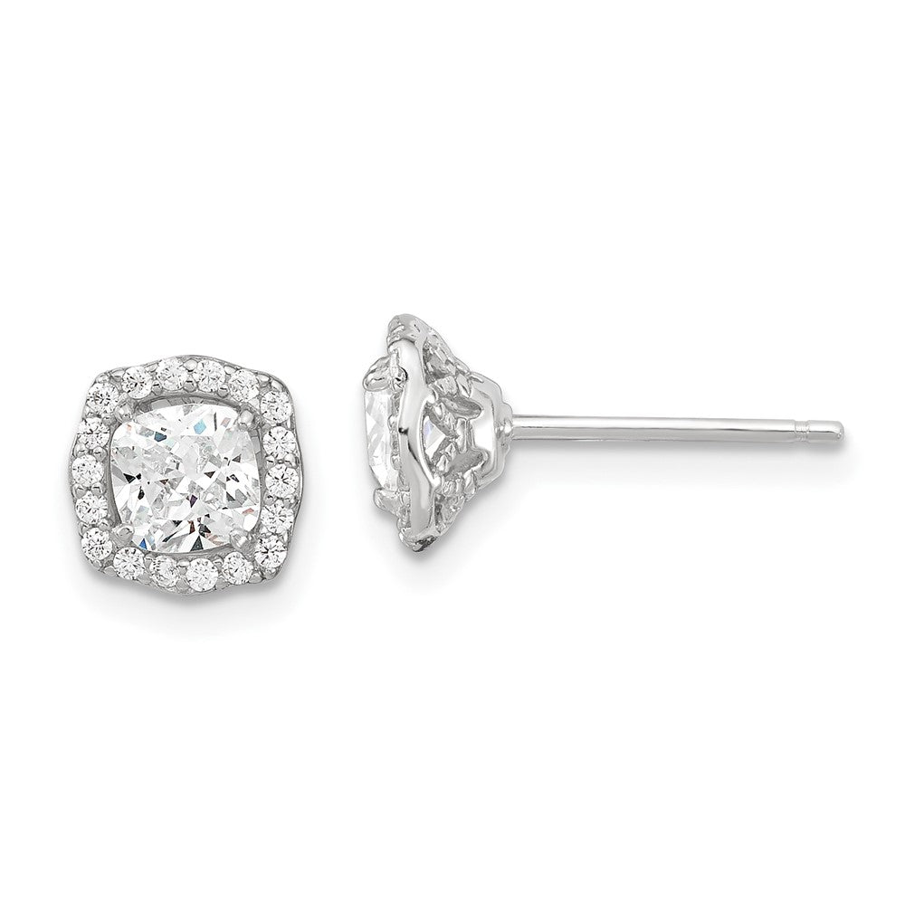 Sterling Silver Polished Rhodium-Plated Cz 18In Necklace/Post Earrings Set