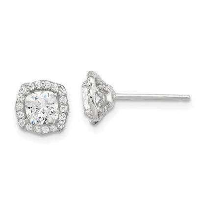 Sterling Silver Polished Rhodium-Plated Cz 18In Necklace/Post Earrings Set
