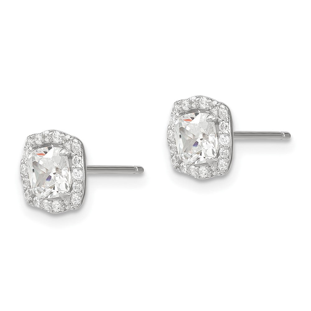 Sterling Silver Polished Rhodium-Plated Cz 18In Necklace/Post Earrings Set
