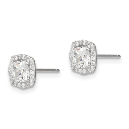 Sterling Silver Polished Rhodium-Plated Cz 18In Necklace/Post Earrings Set