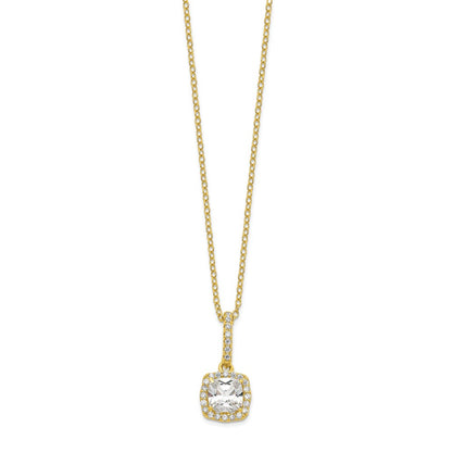Sterling Silver Polished Gold-Tone Cz 18In Necklace/Post Earrings Set