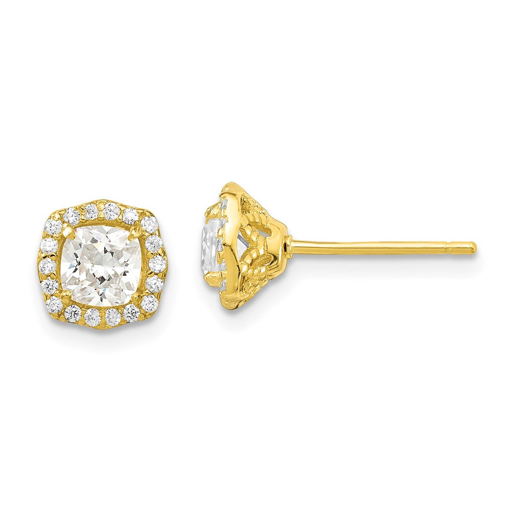 Sterling Silver Polished Gold-Tone Cz 18In Necklace/Post Earrings Set
