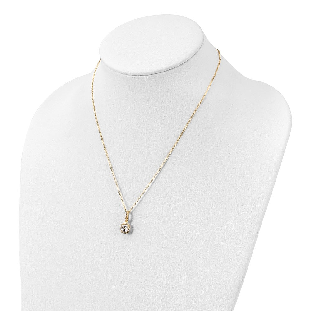Sterling Silver Polished Gold-Tone Cz 18In Necklace/Post Earrings Set