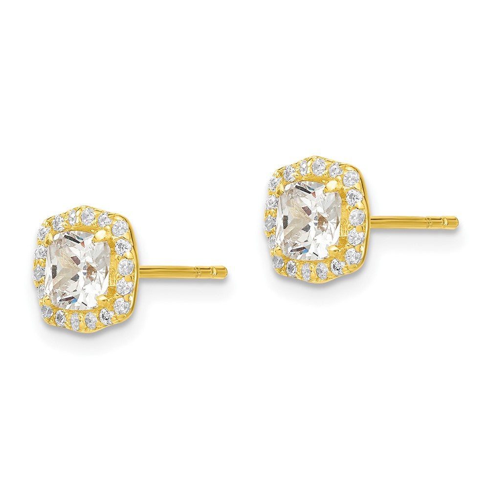 Sterling Silver Polished Gold-Tone Cz 18In Necklace/Post Earrings Set