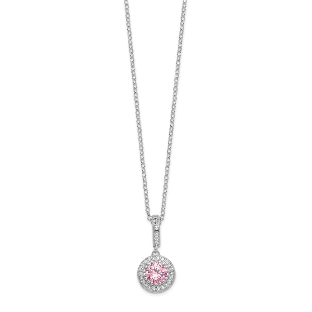 Sterling Silver Polished Rhodium-Plated Cz 18In Necklace/Post Earrings Set