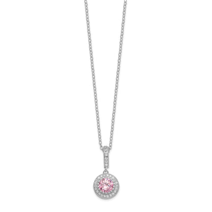 Sterling Silver Polished Rhodium-Plated Cz 18In Necklace/Post Earrings Set