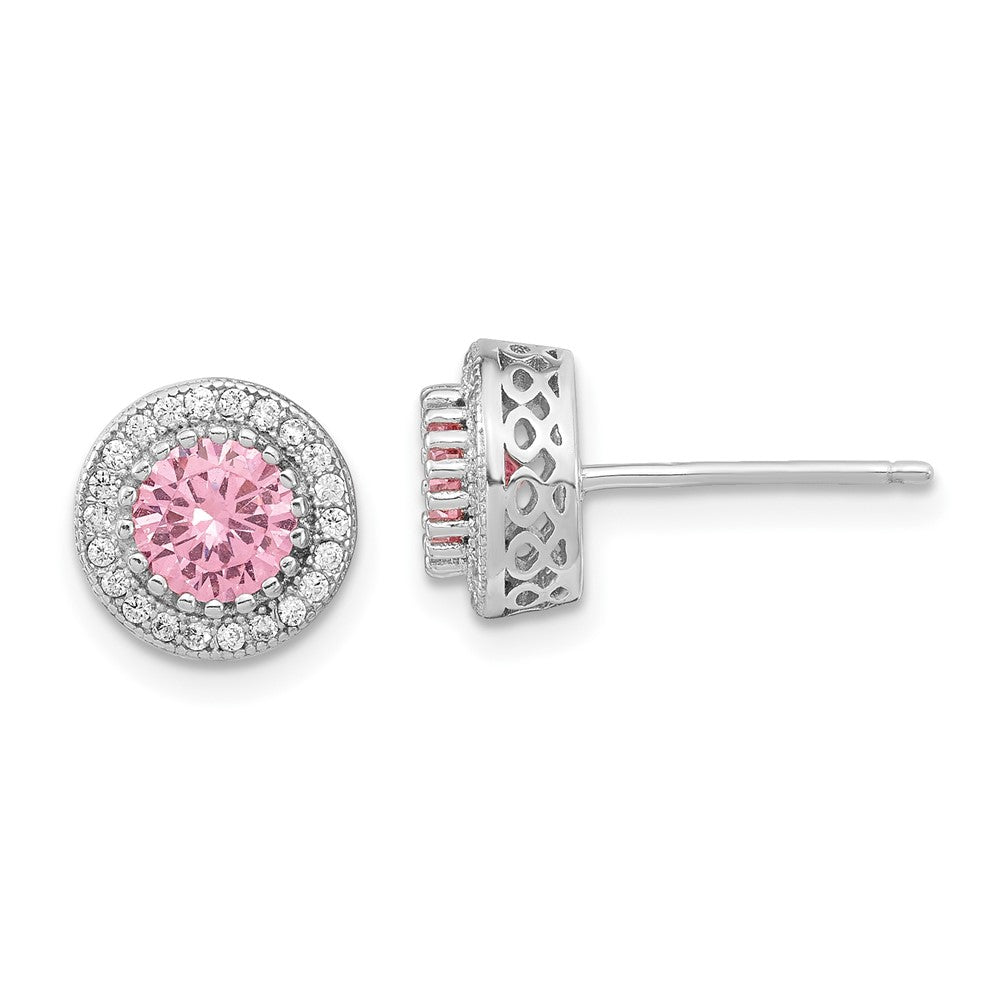 Sterling Silver Polished Rhodium-Plated Cz 18In Necklace/Post Earrings Set