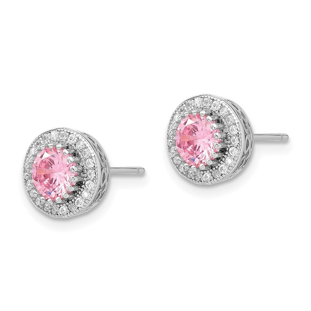 Sterling Silver Polished Rhodium-Plated Cz 18In Necklace/Post Earrings Set
