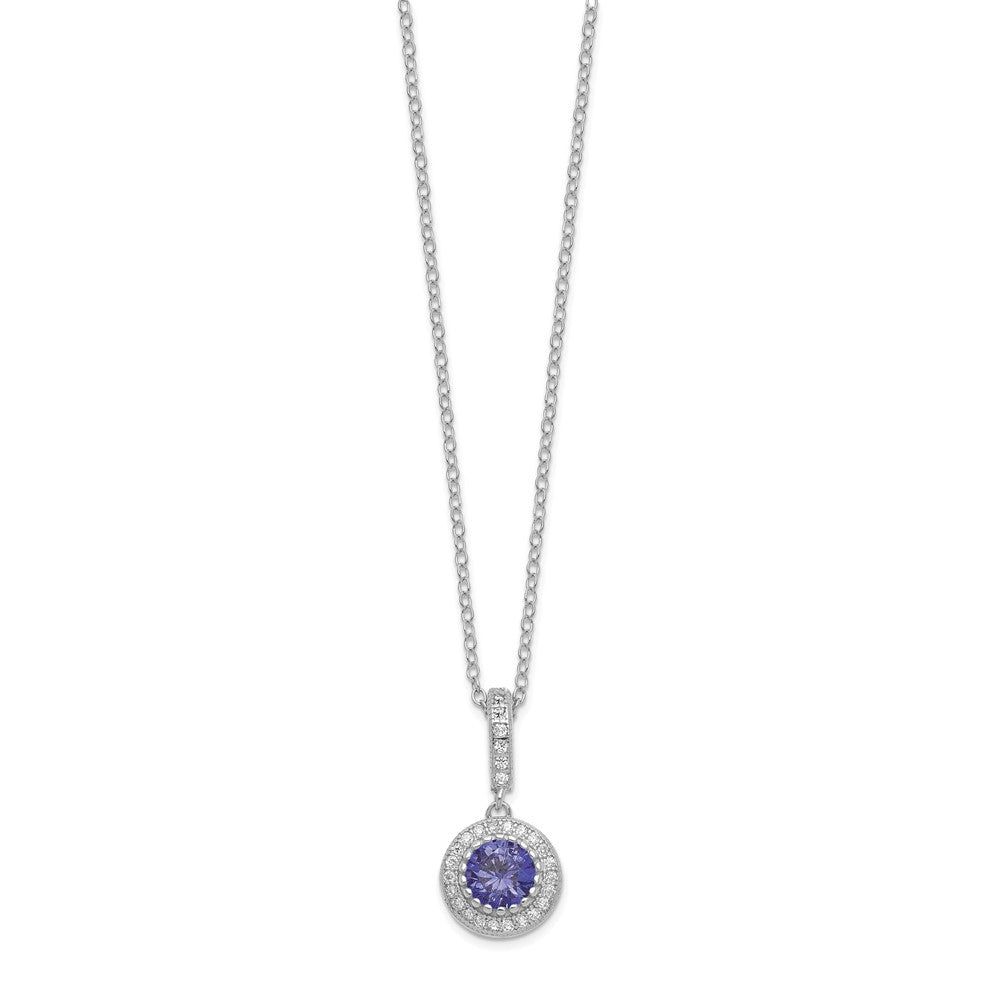 Sterling Silver Polished Rhodium-Plated Cz 18In Necklace/Post Earrings Set