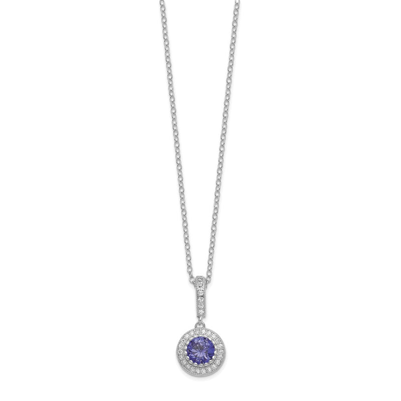 Sterling Silver Polished Rhodium-Plated Cz 18In Necklace/Post Earrings Set