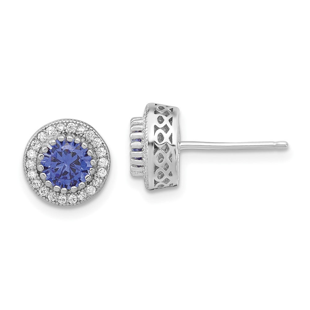 Sterling Silver Polished Rhodium-Plated Cz 18In Necklace/Post Earrings Set