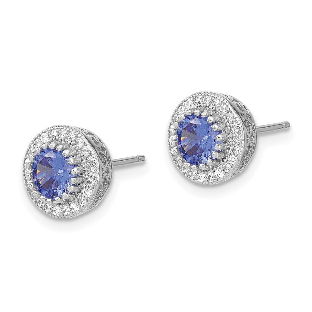Sterling Silver Polished Rhodium-Plated Cz 18In Necklace/Post Earrings Set