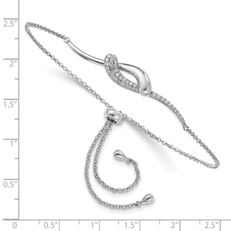 Sterling Silver Rhodium-Plated Cz Fancy Bar Adjustable Bracelet