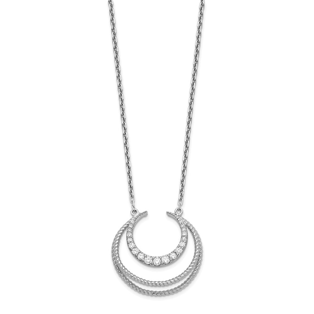 Sterling Silver Rhodium-Plated Cz Fancy W/2In Ext Necklace