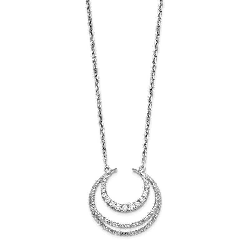 Sterling Silver Rhodium-Plated Cz Fancy W/2In Ext Necklace