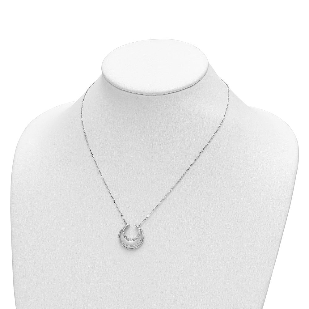 Sterling Silver Rhodium-Plated Cz Fancy W/2In Ext Necklace