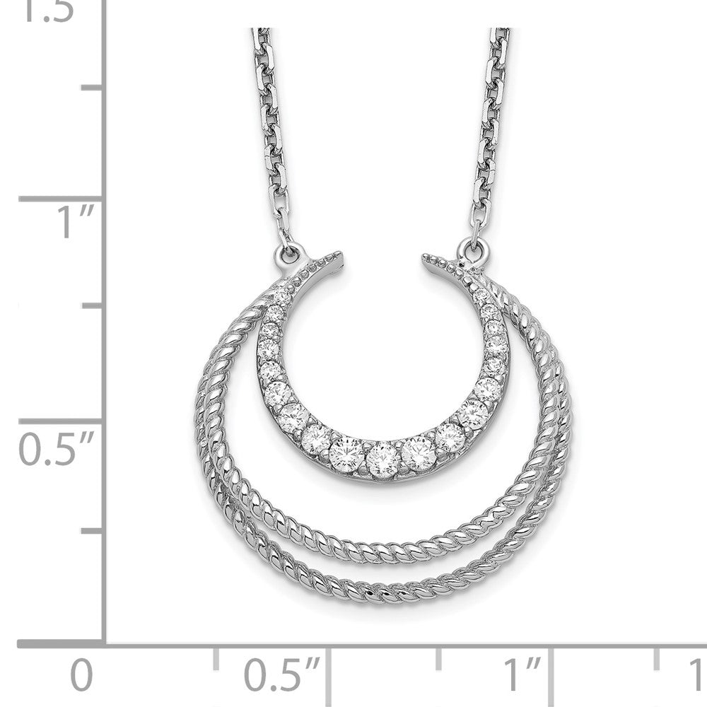 Sterling Silver Rhodium-Plated Cz Fancy W/2In Ext Necklace