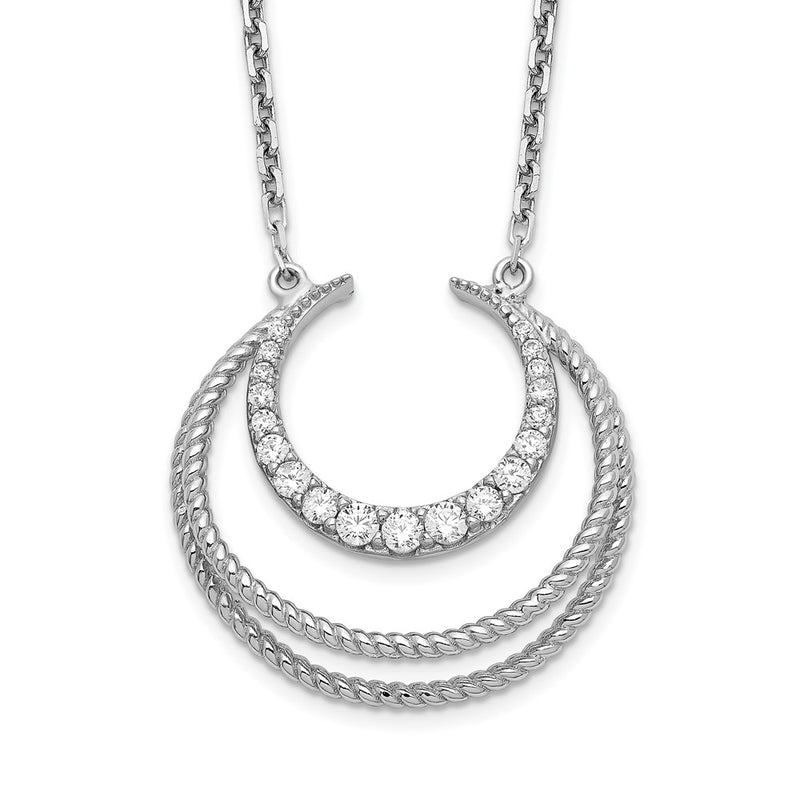 Sterling Silver Rhodium-Plated Cz Fancy W/2In Ext Necklace