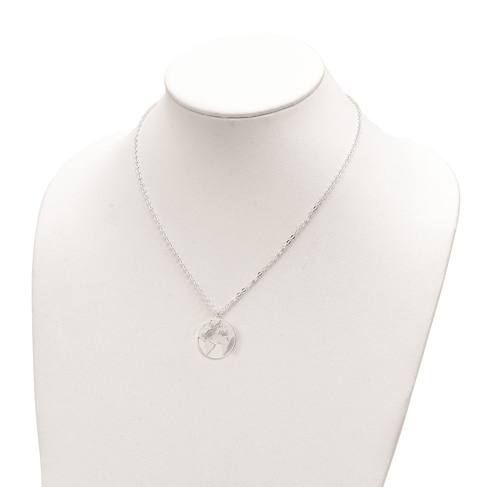 Sterling Silver Polished/Satin World W/.75 In Ext Necklace