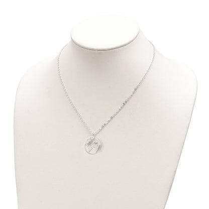 Sterling Silver Polished/Satin World W/.75 In Ext Necklace