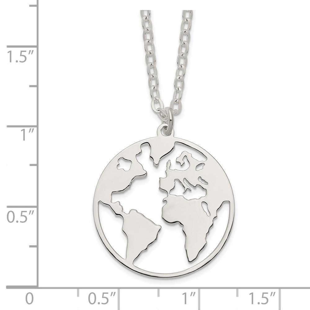 Sterling Silver Polished/Satin World W/.75 In Ext Necklace