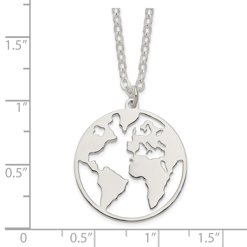 Sterling Silver Polished/Satin World W/.75 In Ext Necklace