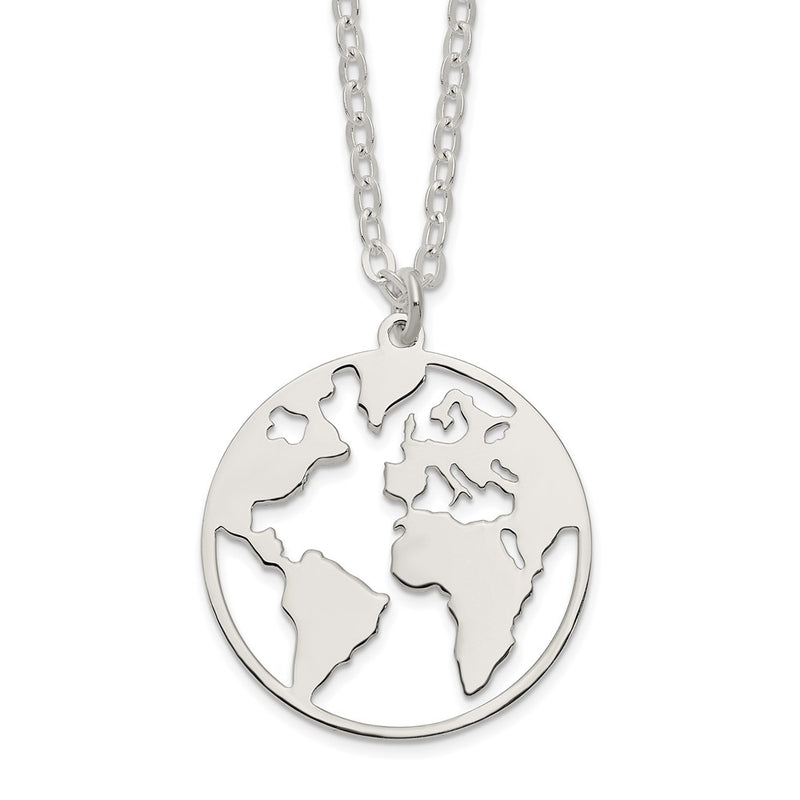 Sterling Silver Polished/Satin World W/.75 In Ext Necklace