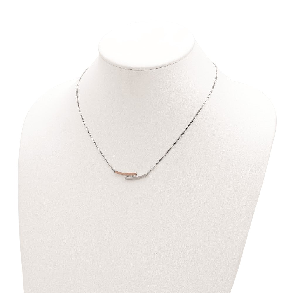 Ss/Rose Plated Sterling Silver Rh-Plate Rose Gold-Plated Diamond Bar 16.5In W/1In Ext Neck